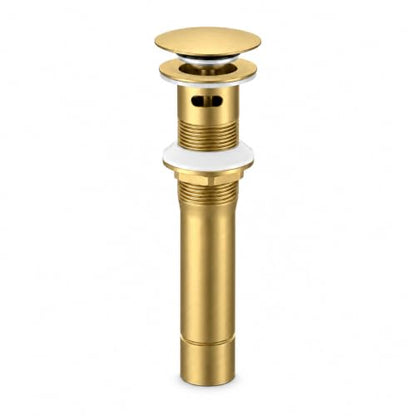 Metal Pop Up Bathroom Sink Drain with Overflow, Brushed Gold Vessel Sink Drain Assembly with Detachable Basket Stopper, Anti-Clogging Drain Strainer