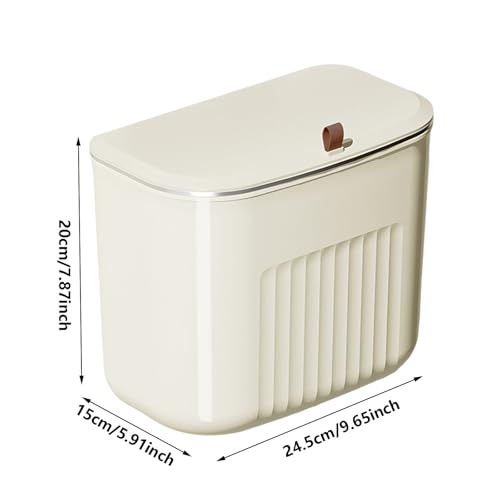 Hanging Trash Can Kitchen Compost Bin with Lid, 7/9 Liter Wall-Mounted Garbage Can for Kitchen Cabinet Door, Small Under Sink Trash Can for Cupboard, Bathroom, Office (White, 7L) - size: 7L