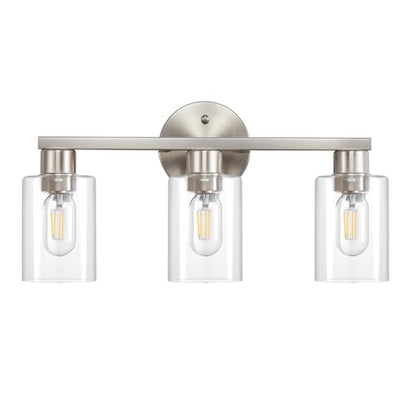 Bathroom Light Fixtures 3-Light Bathroom Vanity Light Brushed Nickel | Stainless steel body, Clear glass shade, E26 scoket, Anti-rust, Easy to install, Vanity lighting fixtures, Over mirror, 18 in - color: Brushed Nickel, size: 3 Light