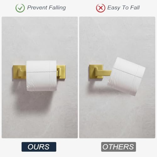 Toilet Paper Holder Wall Mount Brushed Gold Stainless Steel | Toilet Tissue Roll Holder Bathroom Square Toilet Paper Towel Roll Holder Double Post Pivoting Tissue Handle - color: Brushed Goled