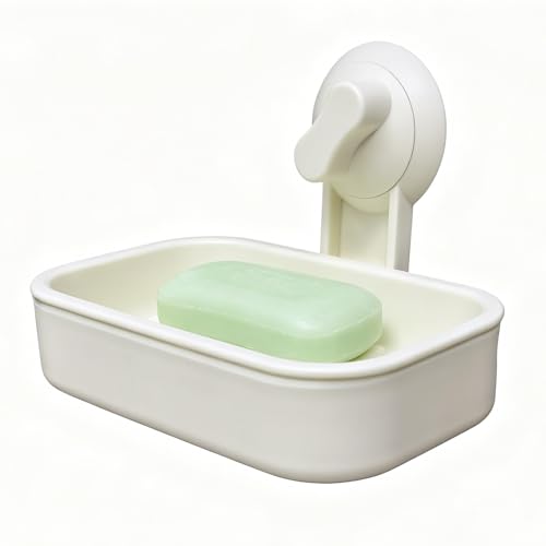 FixtureDisplays® Soap Dish with Suction Cup Wall Mount, Double Layer Self Draining Soap Holder, No Drill PP Plastic Soap Tray for Bathroom Kitchen Sink, 5.43 x 3.86 x 3.94 Inch 22054-2D