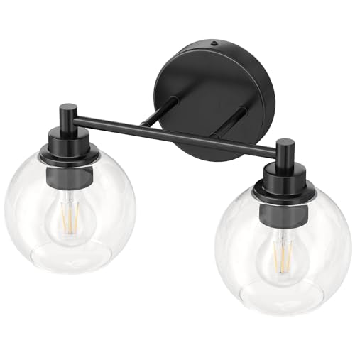 VONLUCE 2 Light Bathroom Vanity Light Fixtures, Black Finish | Globe Glass Shades, E26 Sockets, Easy to install, Vanity Lights for Bedroom Hallway Living Room - color: Black, size: 2-Light