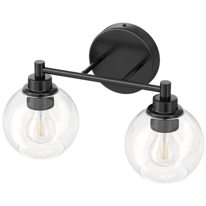 VONLUCE 2 Light Bathroom Vanity Light Fixtures, Black Finish | Globe Glass Shades, E26 Sockets, Easy to install, Vanity Lights for Bedroom Hallway Living Room - color: Black, size: 2-Light