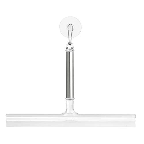 iDesign Forma Brushed Stainless Steel Squeegee, 12" x 8" | Suction Storage Hook - style: Modern