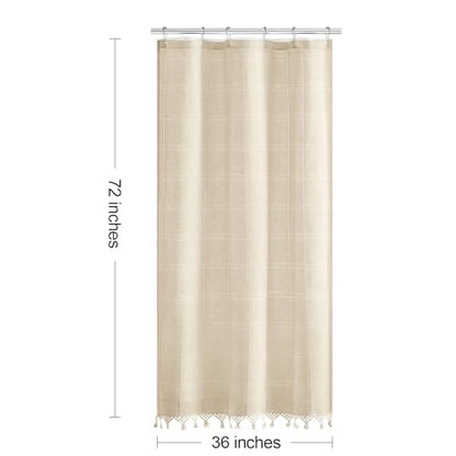 Small Stall Linen Farmhouse Shower Curtain with Tassel, Modern Boho French Country Chic Bathroom Shower Curtain Set with PEVA Liner, Cotton Hollow Fabric Shower Curtain 36x72 - Beige/Cream - color: Beige, size: 36"W x 72"L (Pack of 1)
