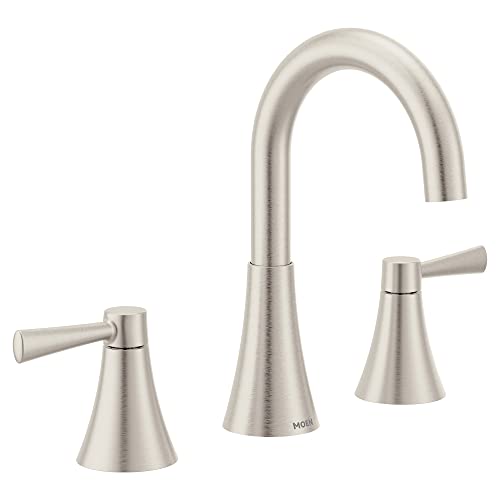 Moen 84023SRN Ronan 2-Handle Widespread Bathroom Faucet, BN | Bathroom sink faucet, widespread 2-handle design, valve included, spot resist finish, modern style - color: Brushed Nickel, size: Widespread (Pack of 1), style: Widespread