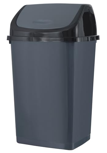 Superio Kitchen Trash Can 13 Gallon with Swing Lid, Plastic Tall Garbage Can Outdoor and Indoor, Large 52 Qt Recycle Bin and Waste Basket for Home, Office, Garage, Patio, Restaraunt (Grey/Black) - size: 13 Gallon, style: 1 Pack
