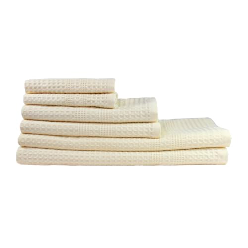 GILDEN TREE Waffle Towel Set Quick Dry Thin | 2 Bath Towels | 2 Hand Towels | 2 Washcloths, Classic Style (Cream) - color: Cream, size: Bath Towel Set