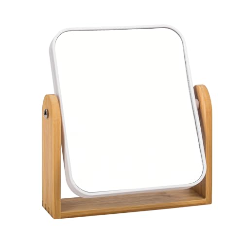 Desk Mirror,Mirror for Desk,1X/3X Magnifying Double-Sided 360°Flippable Vanity Mirror,Makeup Mirror,with Natural Bamboo Stand-White