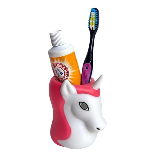 Kids Toothbrush Holder Toothbrush Organizer – Durable Silicone Animal Tooth Brush Holder – Easy to Clean Toothbrush and Toothpaste Holder – Toothbrush Holders for Bathrooms by Lily’s Home [Unicorn] - color: Unicorn