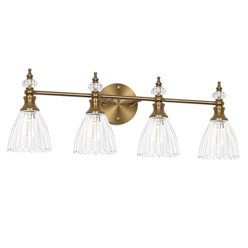 Large Bathroom Vanity Light 4 Lights, 26 Inch Brushed Gold Vintage Vanity Light Fixture with Clear Glass Shades, G9 Base Wall Mounted Light for Oversized Mirror, Luxury Bathroom, Master Bedroom - size: 26in-4 light