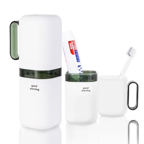 Travel Toothbrush Holder Case,Toothbrush Holder and Rinse Cup with Handle Toothbrush Travel Case, 2 in 1 Toothbrush Cup,Large Capacit Travel Toothbrush Holder with Mouthwash Cup-Green - color: 1pcs-green