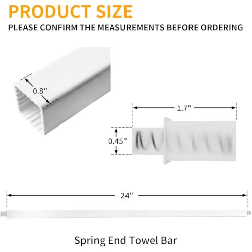 24-Inch Adjustable Towel Bar Replacement Rod Spring End Wall-Mounted Replacement for Bathroom & Kitchen Towel Storage - color: White-1