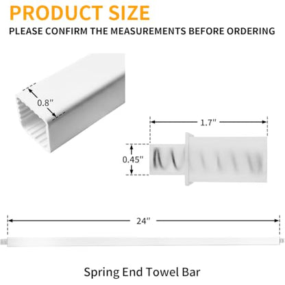 24-Inch Adjustable Towel Bar Replacement Rod Spring End Wall-Mounted Replacement for Bathroom & Kitchen Towel Storage - color: White-1