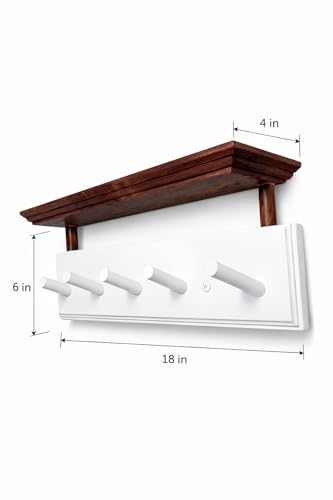 ) Matías Coat Rack Wall Mount with Shelf, 18 Inch Solid Wood Peg Rail, Wall Mounted Coat Rack with 5 Hooks, Wall Mount Shelf for Entryway, Bathroom or Bedroom (White and Natural Wood) - color: white and natural wood
