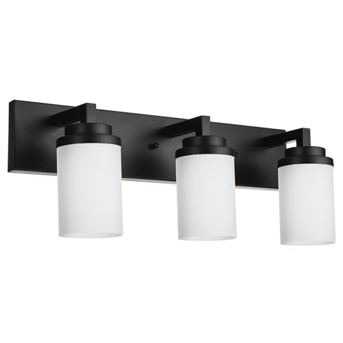 TODOLUZ Wall Sconce Lighting Over Mirror, 3-Lights Matte Black Bathroom Vanity Light Fixtures with Opal White Glass, Wall Mount Bath Light for Dressing Table Hallway Bedroom - color: Black, size: 3-Lights