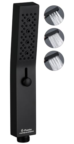 G-Promise All Metal Square 3 Function Handheld Shower Head(Matte Black) | All Metal Construction, 3 Function Modes with Massage, Modern Look, Push Switch, Easy Installation - color: Matte Black, style: Square
