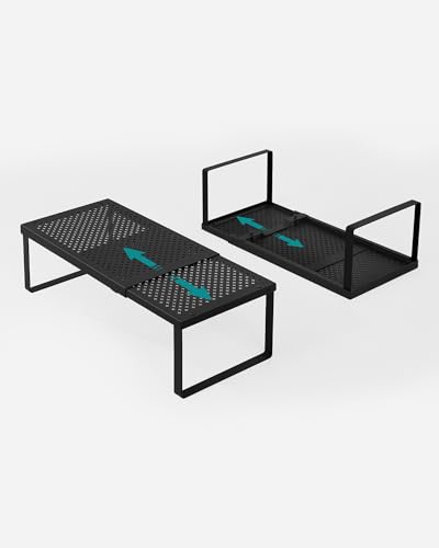 SONGMICS Spice Racks Expandable Kitchen Countertop Shelves, Metal | Set of 2 small cupboard organizers, space-saving tabletop shelves, Matte Black, UKCS402B01 - color: Matte Black, size: Set of 2