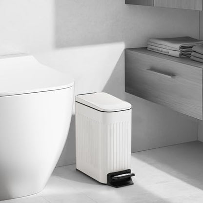 TIPGO Slim Bathroom Trash Can with Lid Soft Close, Step Pedal, 6 Liter / 1.6 Gallon Stainless Steel Trash Bin, Small Garbage Cans for Bedroom, Office, Kitchen (White) - color: White