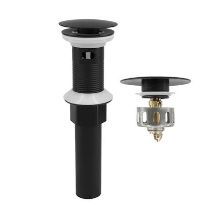 Bathroom Sink Drain,Drain Stopper Bathroom Sink with Overflow,Pop Up Drain Assembly with Detachable Strainer Basket,Built-in Anti-Clogging, Stainless Steel Nut Mattle Black - color: Matte Black-big Cap, style: With Overflow
