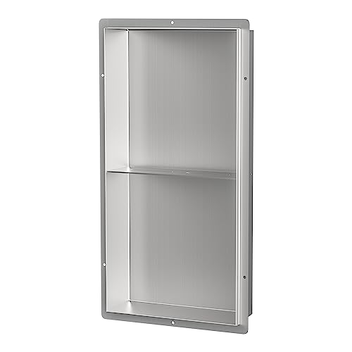 Qeke Stainless Steel Shower Niche 12" X 24" w/Double Shelves, Brushed Nickel - color: Brushed Nickel, size: 12"W X 24"H