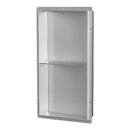 Qeke Stainless Steel Shower Niche 12" X 24" w/Double Shelves, Brushed Nickel - color: Brushed Nickel, size: 12"W X 24"H