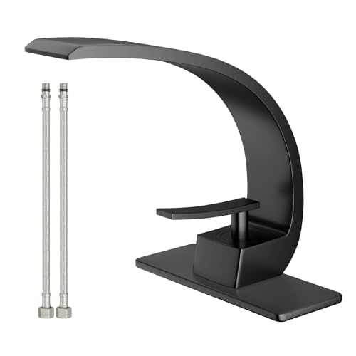 Modern Matte Black Bathroom Sink Faucet, Single Hole with Deck Plate | Premium Solid Brass, NSF Certified, Single Handle, Fits 1 or 3 Hole with Supply Lines, for RV, Farmhouse & Commercia - color: Black