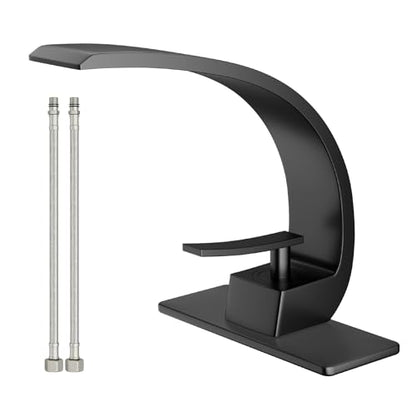 Modern Matte Black Bathroom Sink Faucet, Single Hole with Deck Plate | Premium Solid Brass, NSF Certified, Single Handle, Fits 1 or 3 Hole with Supply Lines, for RV, Farmhouse & Commercia - color: Black