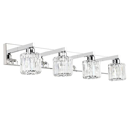 Aipsun Crystal Bathroom Vanity Light Modern Vanity Lighting Fixtures Crystal Vanity Light for Bathroom 4 Lights(Not Include Bulb) - color: Chrome (Round), size: 32 inch