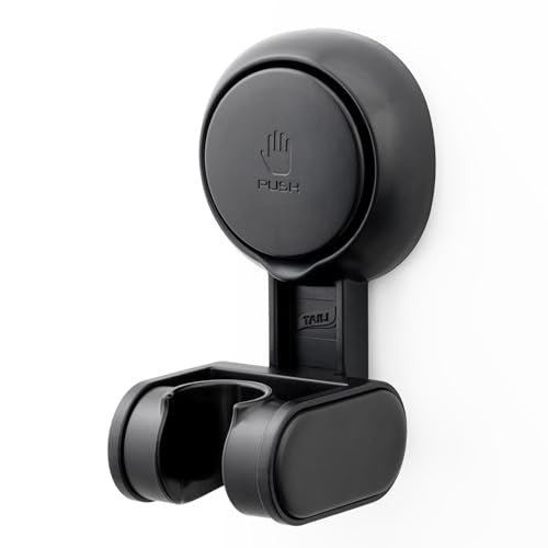 TAILI Shower Head Holder Suction,Adjustable Height & Angle,Universal,Black | bathroom handheld shower wand bracket,no-drill removable waterproof,round,plastic,wall mounted,kids,pets,4.5" - color: Black, size: Round