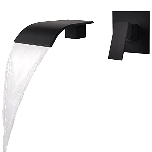 Matte Black Waterfall Faucet Wall Mount,Brass Bathroom Waterfall Tub Faucet,Wall Mounted Bathtub Filler Tap,KHBPB01U - color: Matte Black, size: 1 Handle Style A