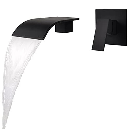 Matte Black Waterfall Faucet Wall Mount,Brass Bathroom Waterfall Tub Faucet,Wall Mounted Bathtub Filler Tap,KHBPB01U - color: Matte Black, size: 1 Handle Style A