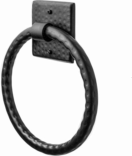 Monarch Abode Bathroom Towel Holder – 7-Inch Round Matte Black Bathroom Hand Towel Holder for Bathrooms Wall, Metal Hand Hammered Towels Ring Wall Mount, Traditional Surface-Mounted Ring Hanger - color: Matte Black, style: Traditional
