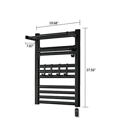 Towel Warmer Wall Mount, Heated Towel Rack with Built-in Timer 12 Bars Electric Matte Black Stainless Steel Heated Towel Warmer for Bathroom, Hot Plug-in Bath Towel Heater Brushed Nickel
