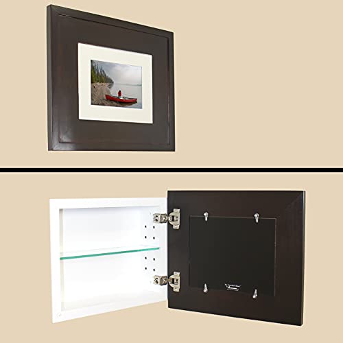 14x11 Concealed Picture Frame Medicine Cabinet Without Mirror for Bathroom, Recessed in The Wall, Made in North America, Real Wood, NO MDF, Adjustable Shelves, Coffee Bean - color: Coffee Bean, size: 14x11