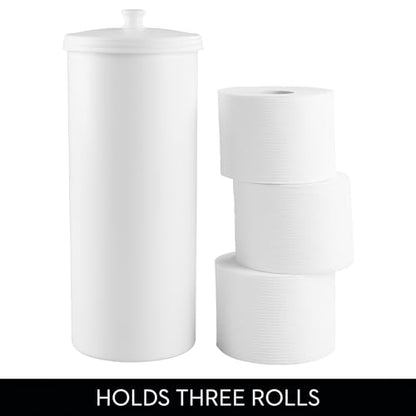 iDesign Freestanding Bathroom Toilet Paper Storage Holder, 2-Pack, White | With Lid, Holds 3 Extra Rolls - color: White, size: Pack of 2, style: Lid with Handle