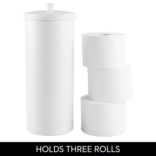 iDesign Freestanding Bathroom Toilet Paper Storage Holder, 2-Pack, White | With Lid, Holds 3 Extra Rolls - color: White, size: Pack of 2, style: Lid with Handle