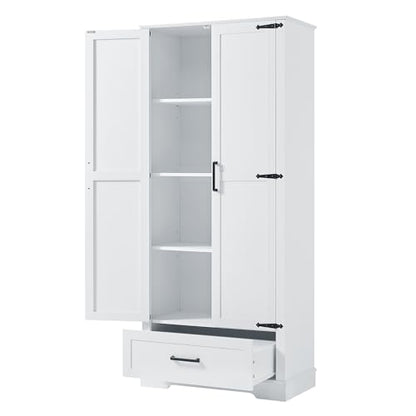 JIVOIT 69''H Tall Bathroom Storage Cabinet, Modern Storage Cabinet with Adjustable Shelves, Two Doors and One Drawer, Four Tiers Shelves, MDF Board - color: White * 147