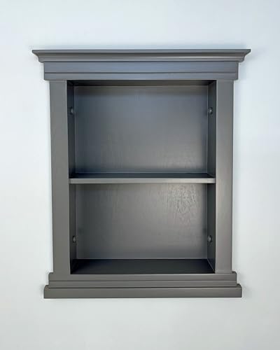 14x18 Elliot Craftsman Recessed Wood Wall Niche, Open Medicine Cabinet Replacement, in The Wall Bathroom Cabinet Insert Shelves, Made in North America, NO MDF, Plain, Dark Gray - color: Dark Gray Plain