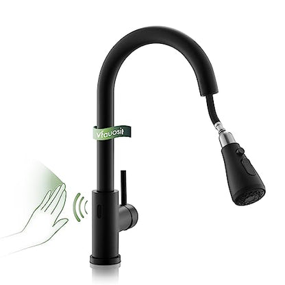 VFAUOSIT Touchless Kitchen Faucet with Pull Down Sprayer, Matte Black | 3 Spray Modes, cUPC/CEC Certified, SUS304 Steel, Fingerprint-Resistant Finish, Ceramic Disc Valve, Single-Handle Control - color: Matte Black-07