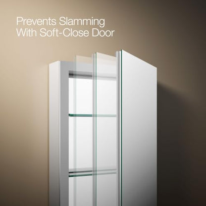 KOHLER 99001-NA Verdera 15" W x 30" H Bathroom Medicine Cabinet with Magnifying Mirror, Recessed or Surface Mount Bathroom Wall Cabinet, Slow-Close Doors - size: 15" W x 30" H, style: Magnifying Mirror + Slow Close
