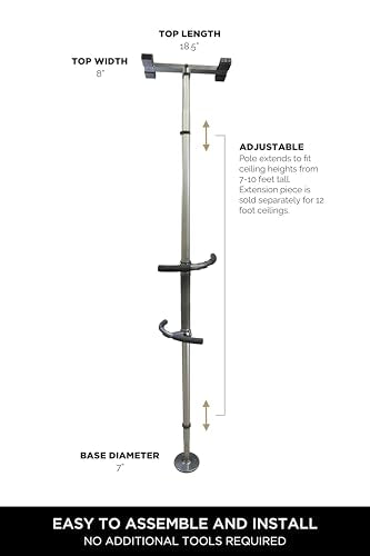 Sure Stand Pole, Elderly Tension Mounted Floor to Ceiling Transfer-Pole, Bathroom Safety Grab Bar and Stability Rail with Adjustable Curved Hand Grips and Padded Handle, Graphite - color: Graphite, size: Sure Stand Pole