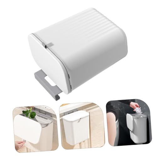 Hanging Kitchen Trash Can with Lid Wall-Mounted Waste Bucket Plastic Hook Holder Small Garbage Bin for Cabinet Door Bathroom and Rv Use