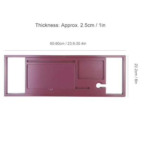 JEOZBM Bath Tray, Bamboo Bath Table Tray, Retractable Bathtub Shelf,Bathtub Caddy Tray, Expandable Bathroom Accessories for Wine, Phone, Book(90CM-Burgundy) - color: Burgundy