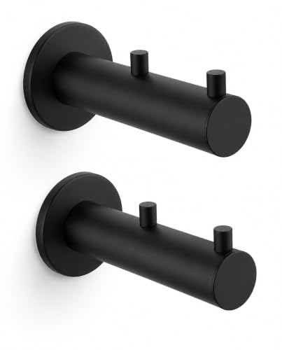 Hooks Heavy Duty Shower Hooks wall Hooks Hooks for Hanging | 304 stainless steel double hooks for bathroom, bedroom, closet, laundry, backpacks, bags and pet leashes - color: Matte Black