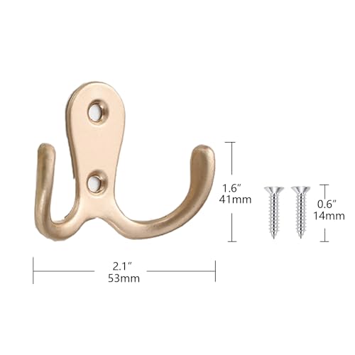 2 Pcs Double Prong Robe Hooks, Dual Coat Hooks Wall Mounted Hanging Clothes for Bathroom Bedroom Door Wall Retro Metal Cloth Hanger Double Coat Hooks with 4 Screws (Rose Gold) - color: Rose Gold