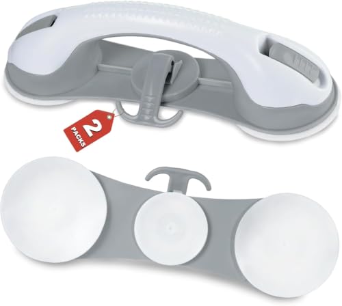 Grab Bars for Shower Seniors Elderly Heavy Duty Safety Grip No Drill (Gray) | Suction Grab Bars for Shower,Removable Handrails,Handicap Bath Grip,Bathroom Safety Grips,No Slipping,2 Pack