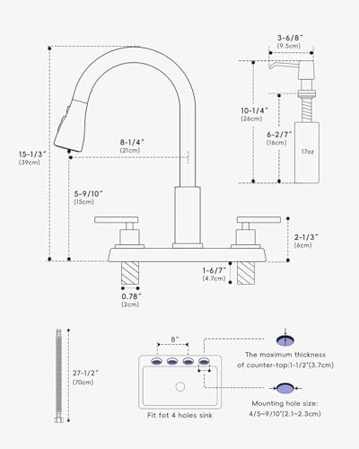 APPASO 2 Handles 4 Hole Kitchen Faucet with Pull Down Sprayer Brushed Gold | Gold Kitchen Faucets with Soap Dispenser, Modern High Arc Stainless Steel for 3 & 4 Hole Sinks, Spot Free, Easy to Install - color: 1-Brushed Gold