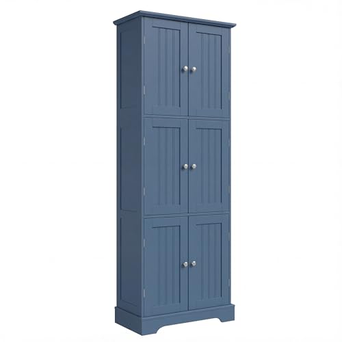 ChooChoo 63.2" Tall Bathroom Storage Cabinet with 6 Doors | Freestanding Floor Cabinet, Adjustable Shelves, Pantry Cabinet for Bathroom, Kitchen, Laundry Room, Blue - color: Blue, size: 6-Door