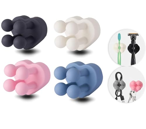 4 Pcs Heart Shaped Waterproof Silicone Toothbrush Holder,Cute Multi-Function Wall Mounted Self Adhesive Utility Hook for Hanging Towel Key Plug Cable for Kitchen Bathroom Home Office Mixed4 - color: 4pcsmixedheart4